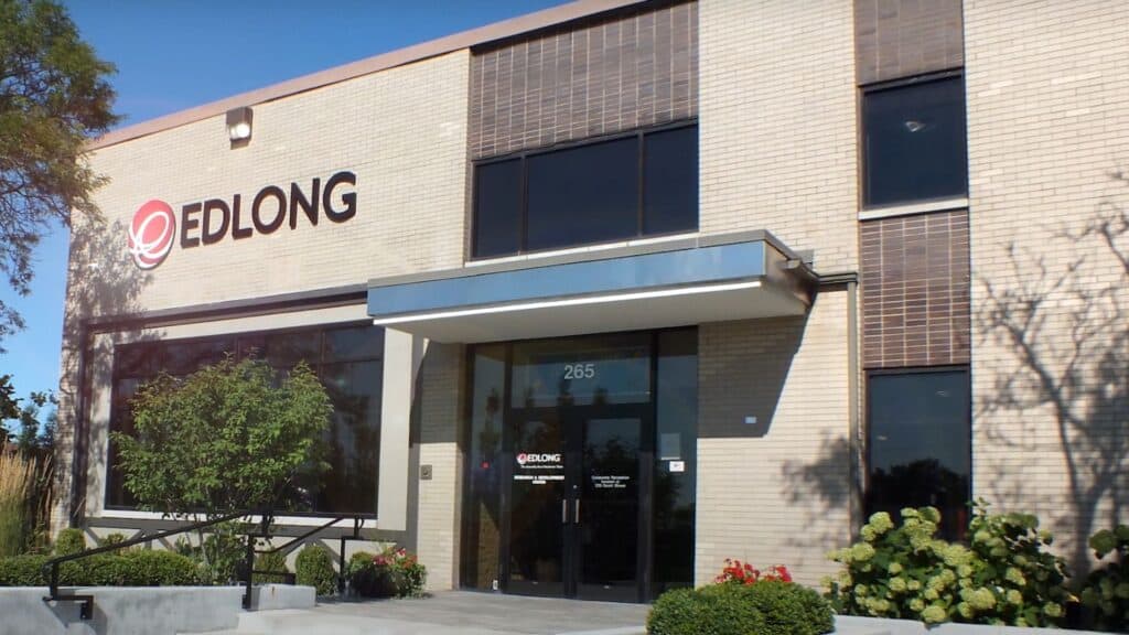 EDLONG office building with logo and entrance in a commercial area.