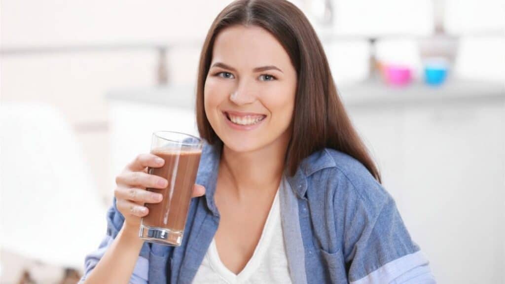 woman drinking chocolate milk